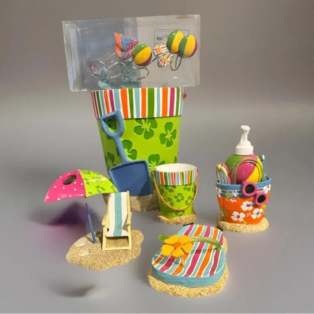Complete Set Beach Ceramic Trash Can Toothbrush Cup And Soap Dish Dispenser Hook